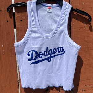 White Dodgers rhinestone cropped Tank Top